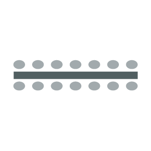 Conference room setup icon showing one long conference table with chairs on both sides of the table