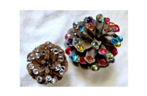 Pinecones with attached gemstones