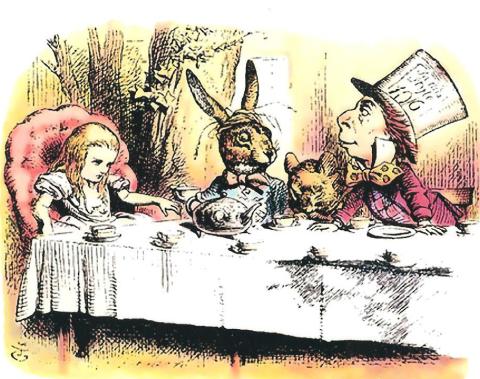 Illustration of Alice at the Mad Hatter's Tea Party