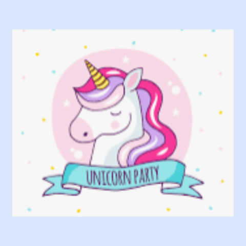 Drawing of a unicorn with a banner that reads "Unicorn Party"