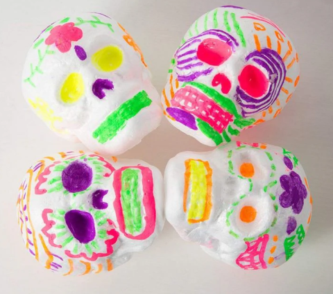 4 Painted Foam Skulls