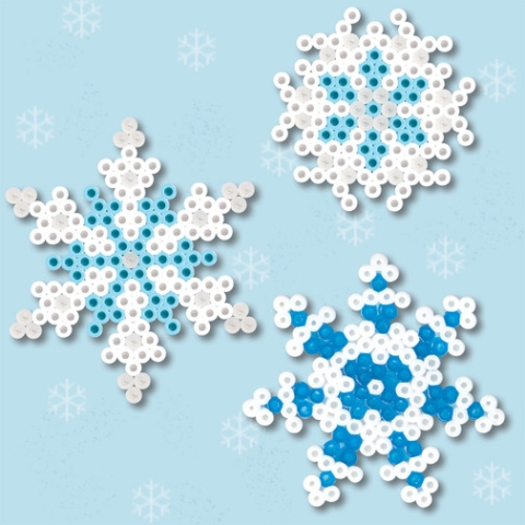 Three snowflakes made of Perler Beads