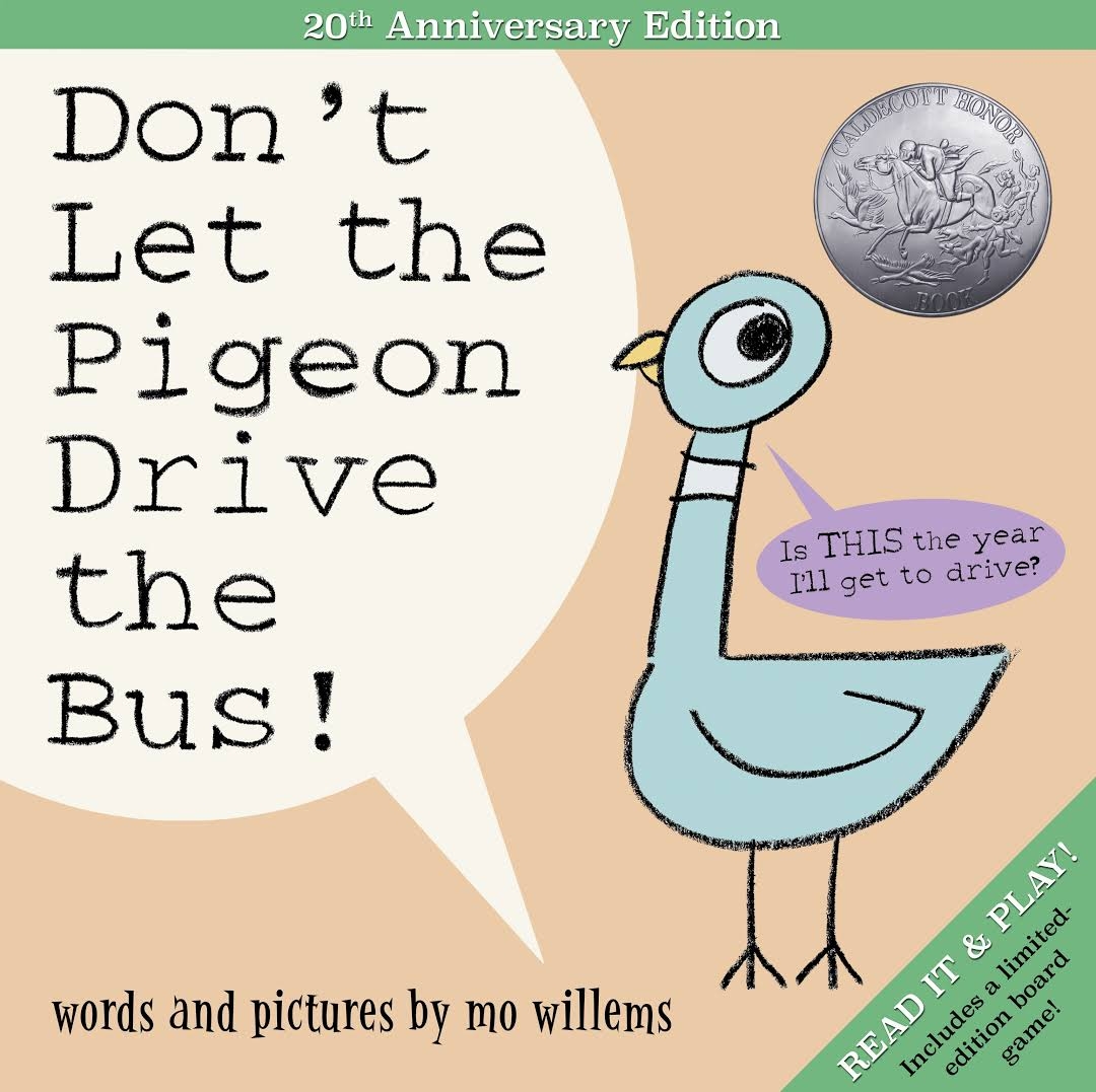 cover image of the book Don't Let the Pigeon Drive the Bus by Mo Willems with a blue pigeon